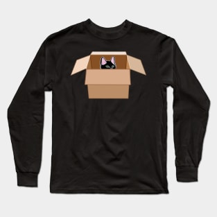 Black Kitten Peeking from Cardboard Box Long Sleeve T-Shirt